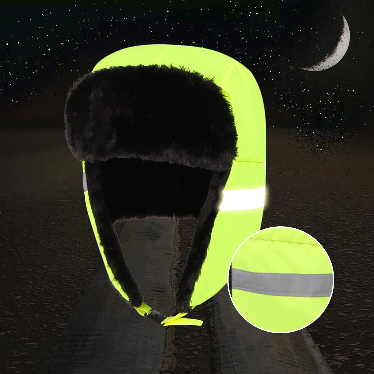 SIQITECHNO Unisex High Visibility Reflective Russian Trapper Hat Fleece Lined Work Safety Trooper Hat Outdoor Hunting Ski Cap