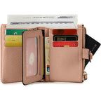Small Genuine Leather Wallet For Women Trifold/Bifold Rfid Blocking With Zipper Coin Pocket Black (Pink)