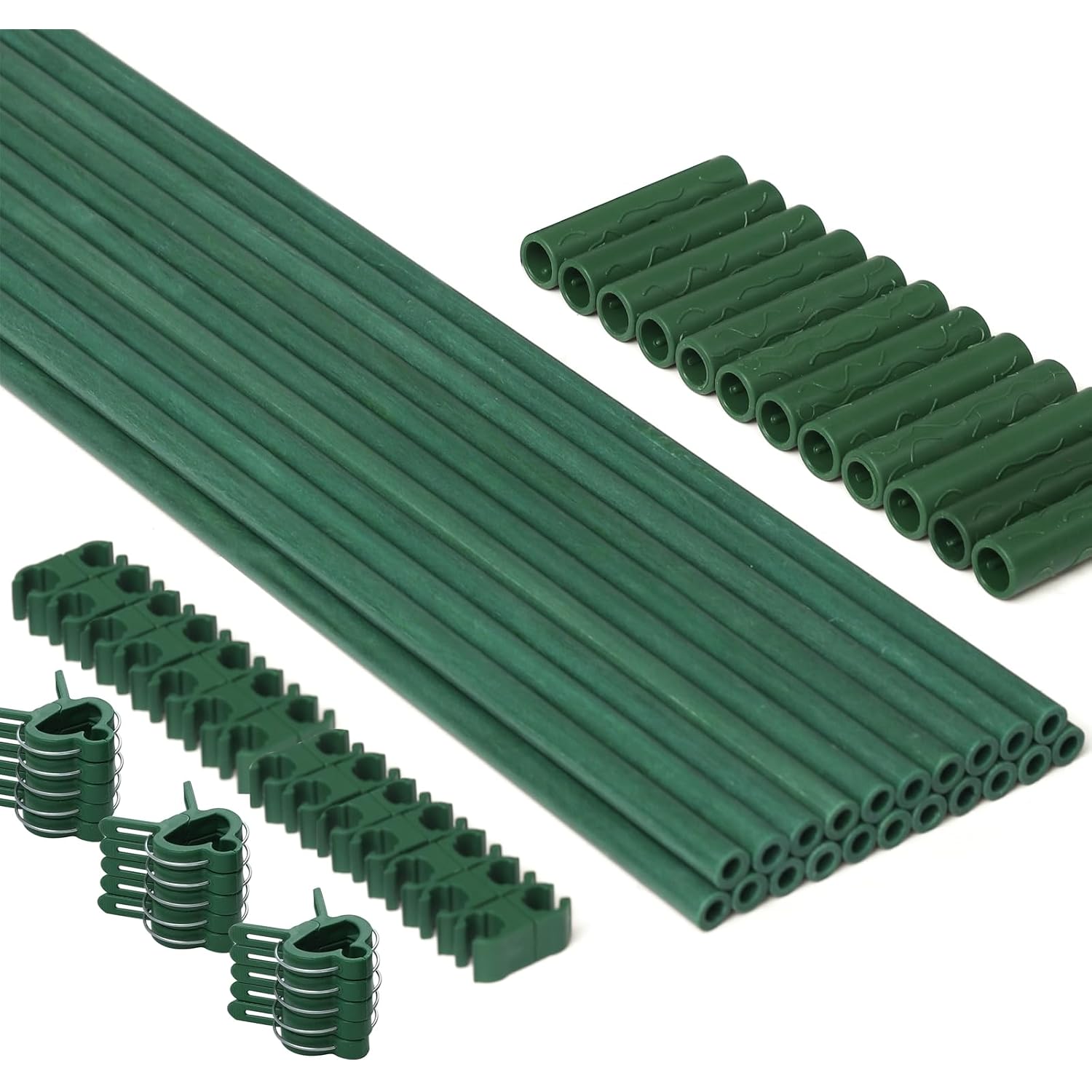 Maxpace 62Pcs Garden Stakes Kit: Includes 20 Sets Of Fiberglass Plant Sticks Supports & Accessories For Diy 4Ft, 5Ft, 6Ft, 7Ft Stakes For Tomato, Vegetables, Indoor & Outdoor Gardening Supplies