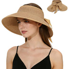 Oweisong Sun Visor Hat for Women Summer Straw Beach Hats Packable Wide Brim Hat with Ponytail Hole Beach Essentials