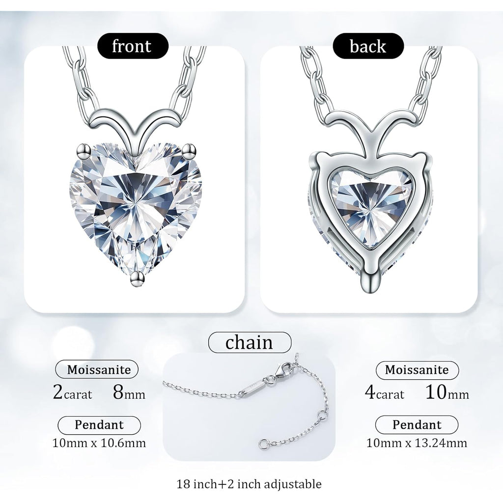 ForeverLove Heart Necklaces for Women, 4-2 Carats Heartshap Moissanite, Silver Pendant Jewelry, Anniversary Birthday Gifts for Wife, Girlfriend, Daughter, Mom
