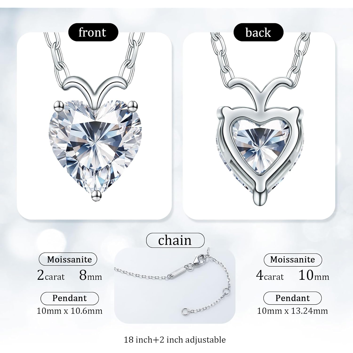 ForeverLove Heart Necklaces for Women, 4-2 Carats Heartshap Moissanite, Silver Pendant Jewelry, Anniversary Birthday Gifts for Wife, Girlfriend, Daughter, Mom