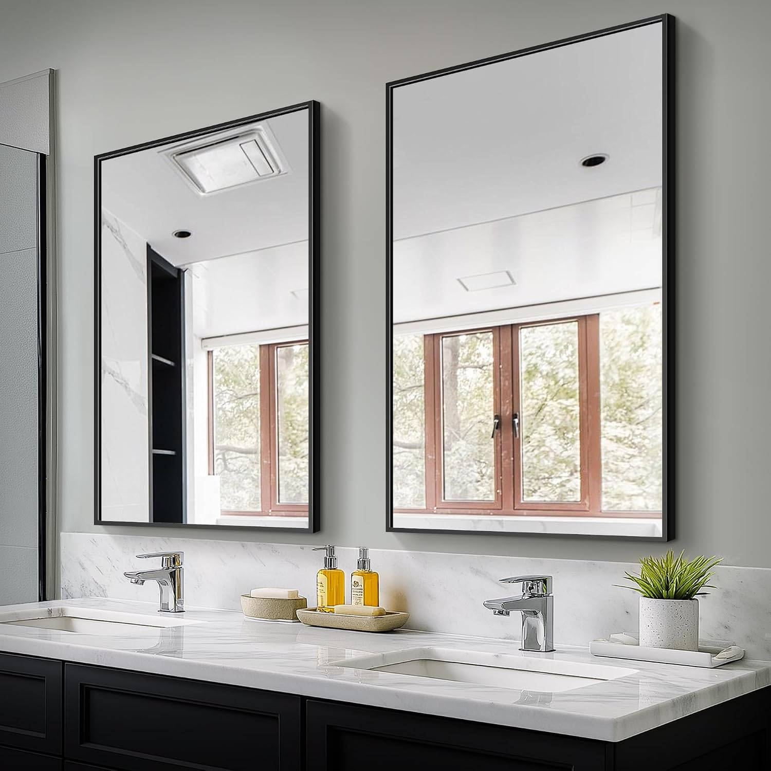 Bathroom Vanity Mirror For Wall, 2 Pack 36" X 24" Metal Framed Rectangular Bathroom Wall Mirror For Over Sink, Hd Shatterproof Glass, Hangs Horizontally Or Vertically(Black)