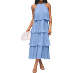Zesica Women'S 2026 Summer Sleeveless Halter Neck Ruffle Tiered Layed Chiffon Flowy Swing Long Midi Dress