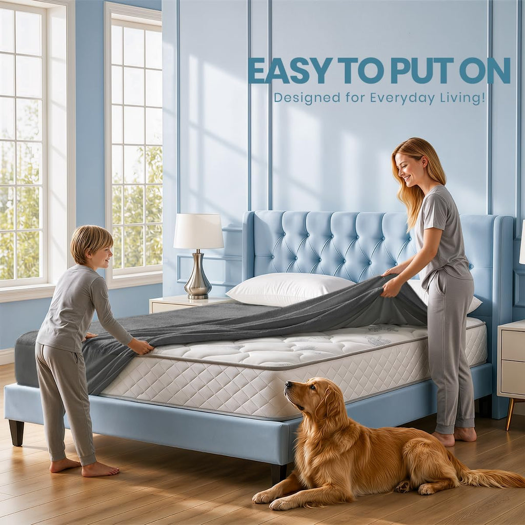 Utopia Bedding Queen Size Mattress Protector Waterproof, Premium 200 Gsm Terry Mattress Cover, Soft & Breathable Bed Cover, Fitted Sheet Style Stretchable Deep Pockets 17" (Gray)
