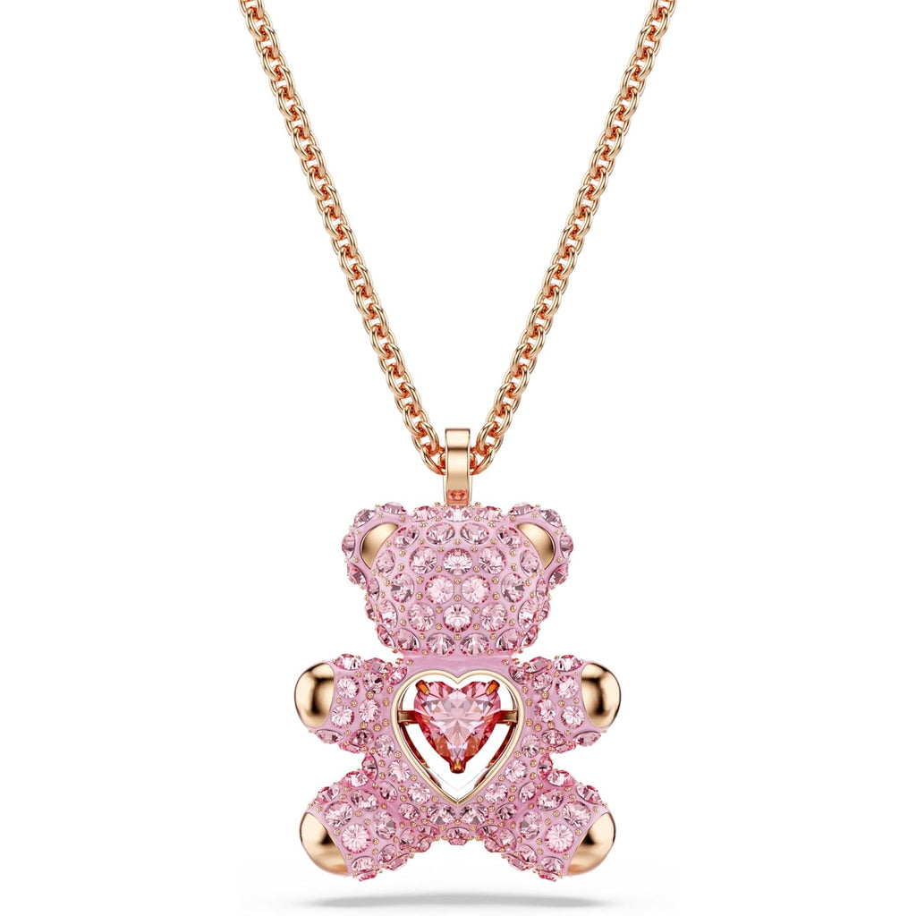 Swarovski Teddy Bear Pendant Necklace, Pink Crystals, Rose Gold-Tone Finish