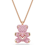 Swarovski Teddy Bear Pendant Necklace, Pink Crystals, Rose Gold-Tone Finish