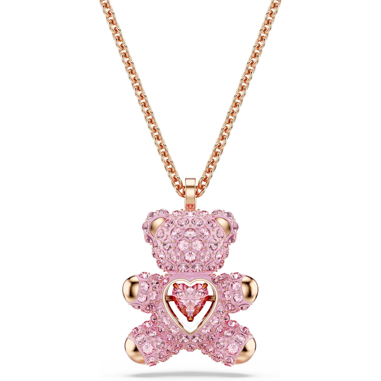 Swarovski Teddy Bear Pendant Necklace, Pink Crystals, Rose Gold-Tone Finish