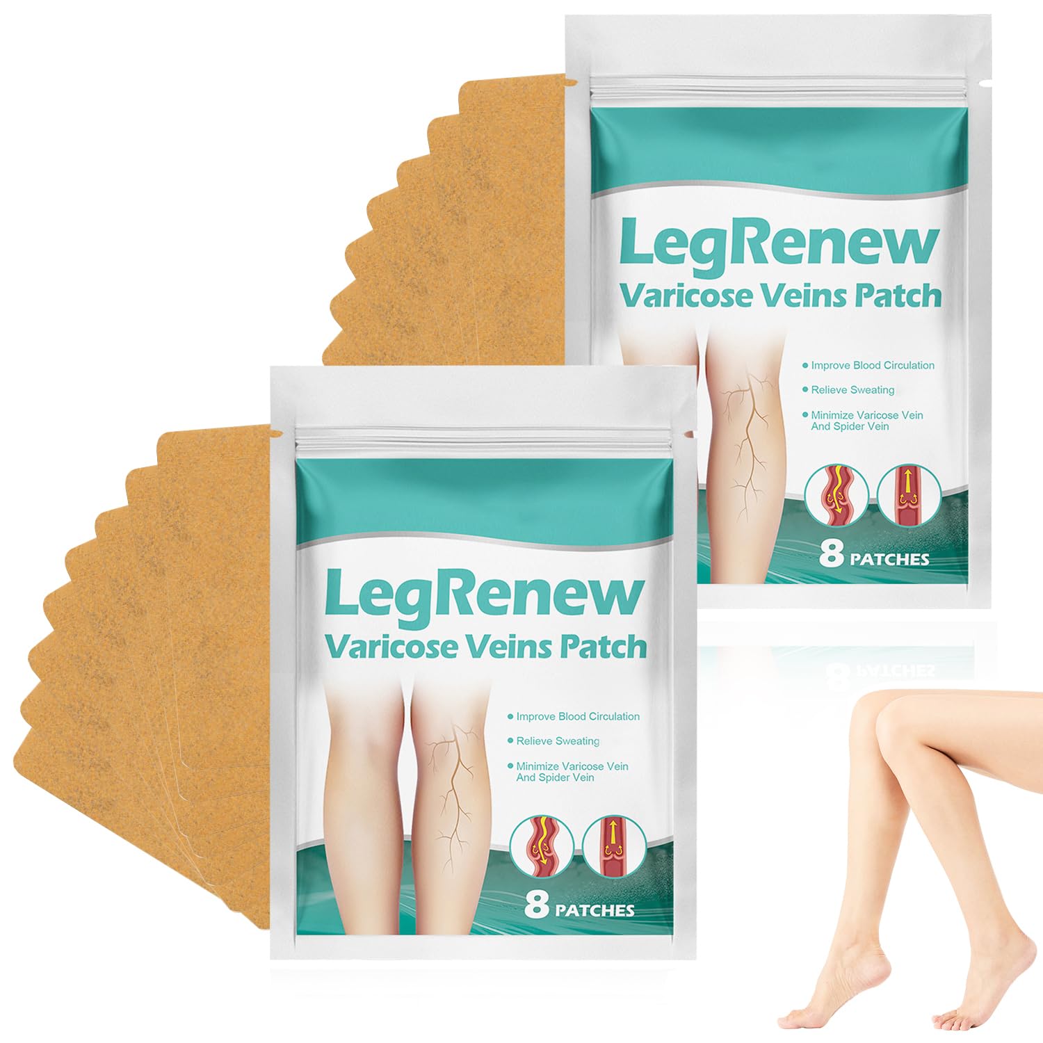 Leg Renew Varicose Veins Patch,Professional Relief for Varicose Veins in The Legs，Natural Ingredients Leg Treatment for All Skin Types (2 Pack)