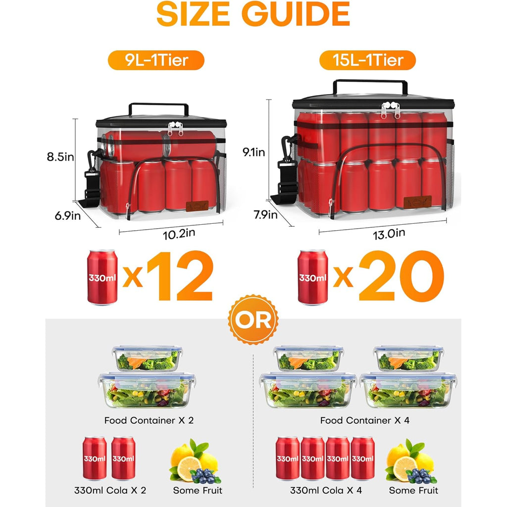 HOTOR Insulated Lunch Box for Men & Women - Leak-Proof Cooler Lunch Bag with 4 Pockets, Adjustable Strap, Ideal for Work, Picnic, Travel - Medium, Black, 10.2"×6.9"×8.5"