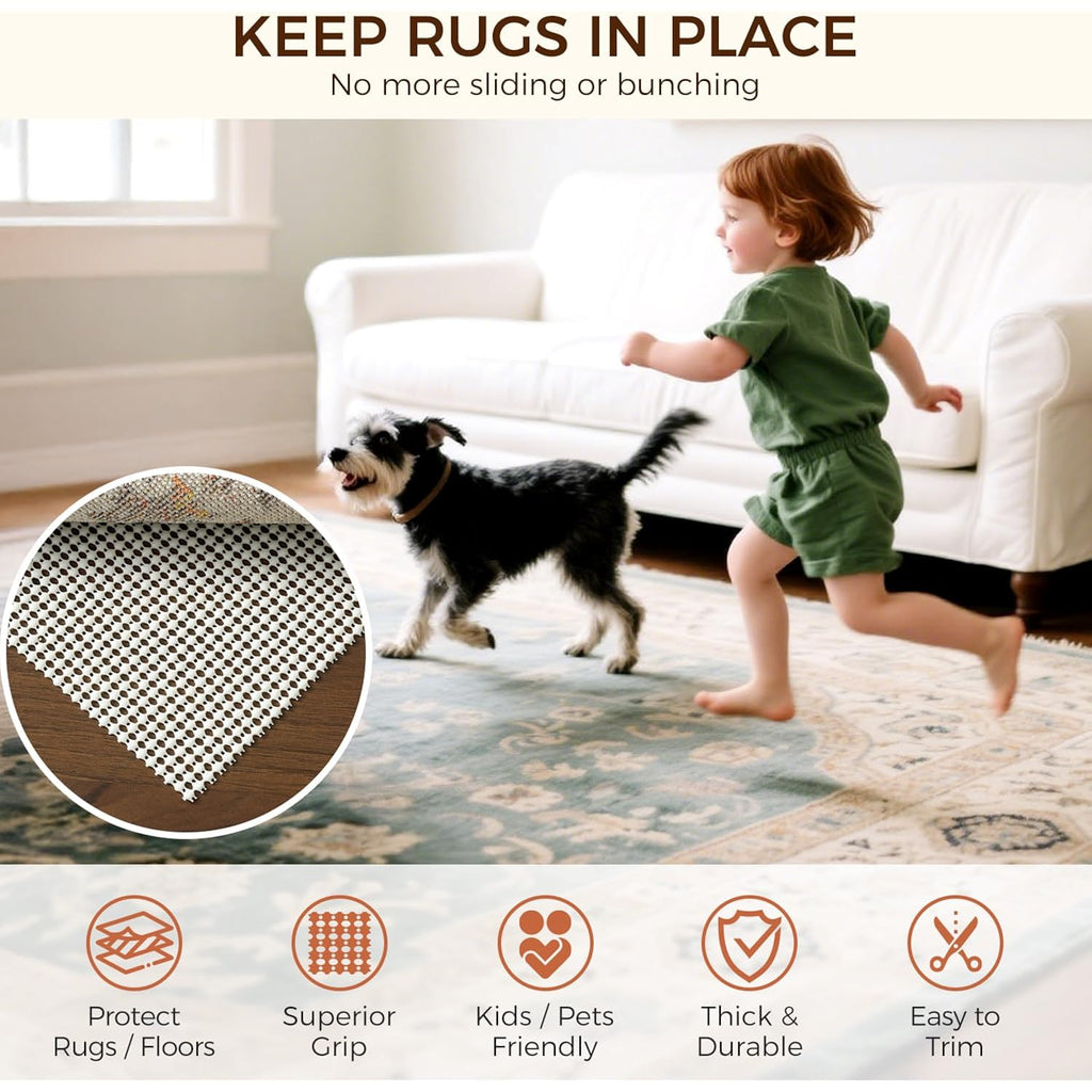 BAGAIL BASICS 8 x 10 FT Rug Pad Gripper for Hardwood Floors, Non Slip Rug Pads for Area Rugs, Extra Thick Under Rug Padding, Protect Your Rugs & Floors