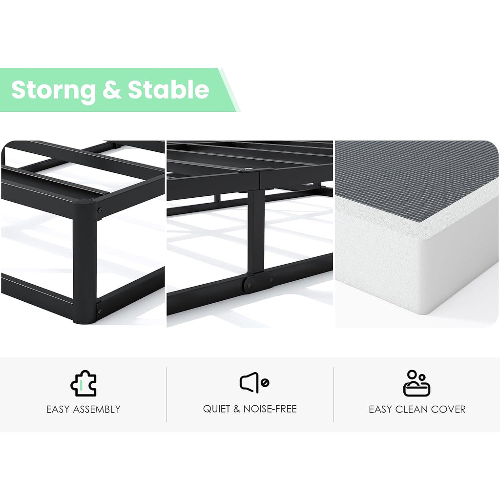 9 Inch High Profile Box Spring, Sturdy Metal Frame Mattress Foundation, Easy Assembly, Quiet & Noise-Free, Queen Size