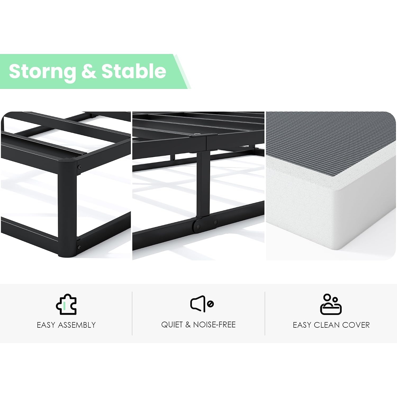 9 Inch High Profile Box Spring, Sturdy Metal Frame Mattress Foundation, Easy Assembly, Quiet & Noise-Free, Queen Size