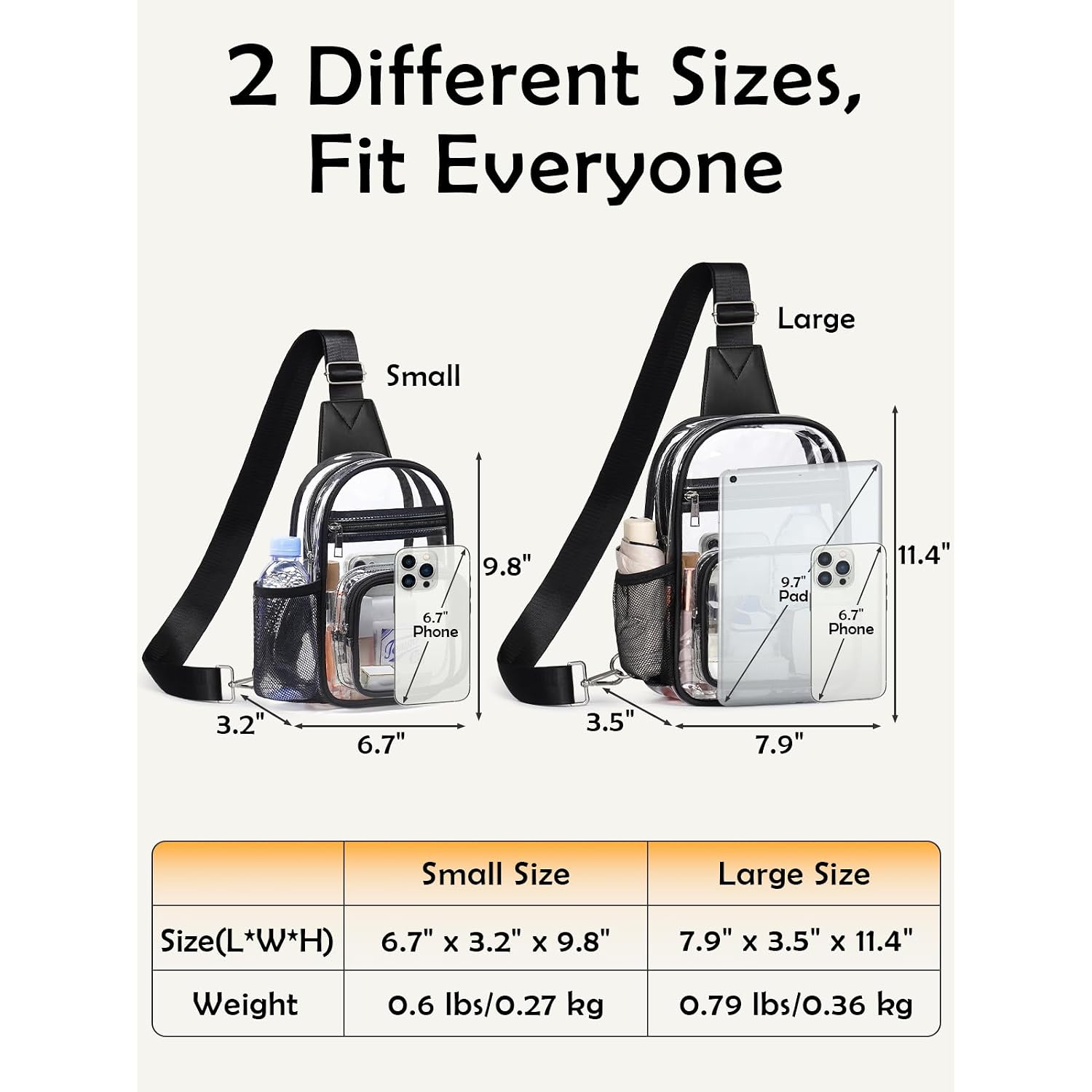 Clear Bag For Stadium Events, Clear Purses For Women Men, Transparent Crossbody Bag, See Through Large Sling Backpack