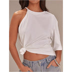 Soly Hux Women'S One Shoulder T Shirt Crew Neck Short Sleeve Tee Dressy Casual Summer Asymmetrical Tops