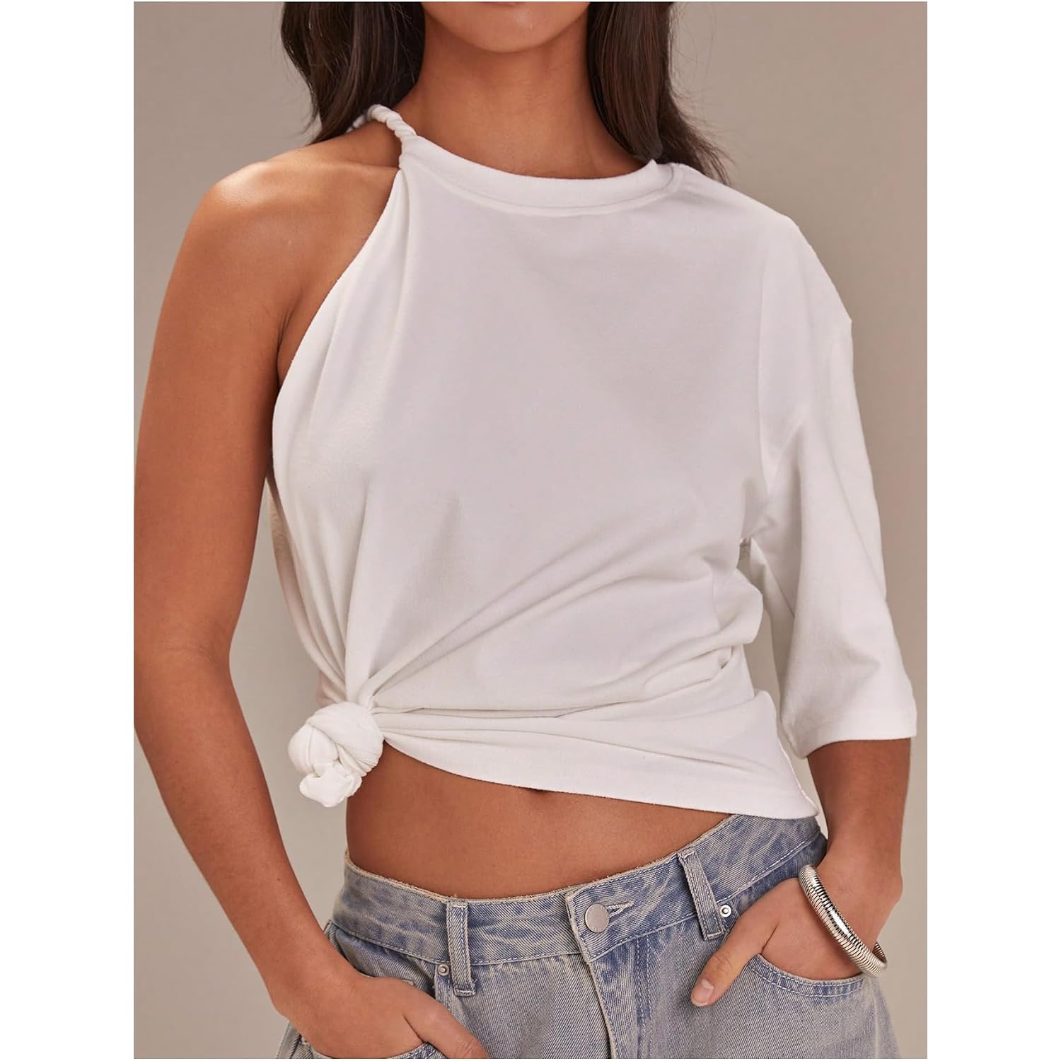 Soly Hux Women'S One Shoulder T Shirt Crew Neck Short Sleeve Tee Dressy Casual Summer Asymmetrical Tops