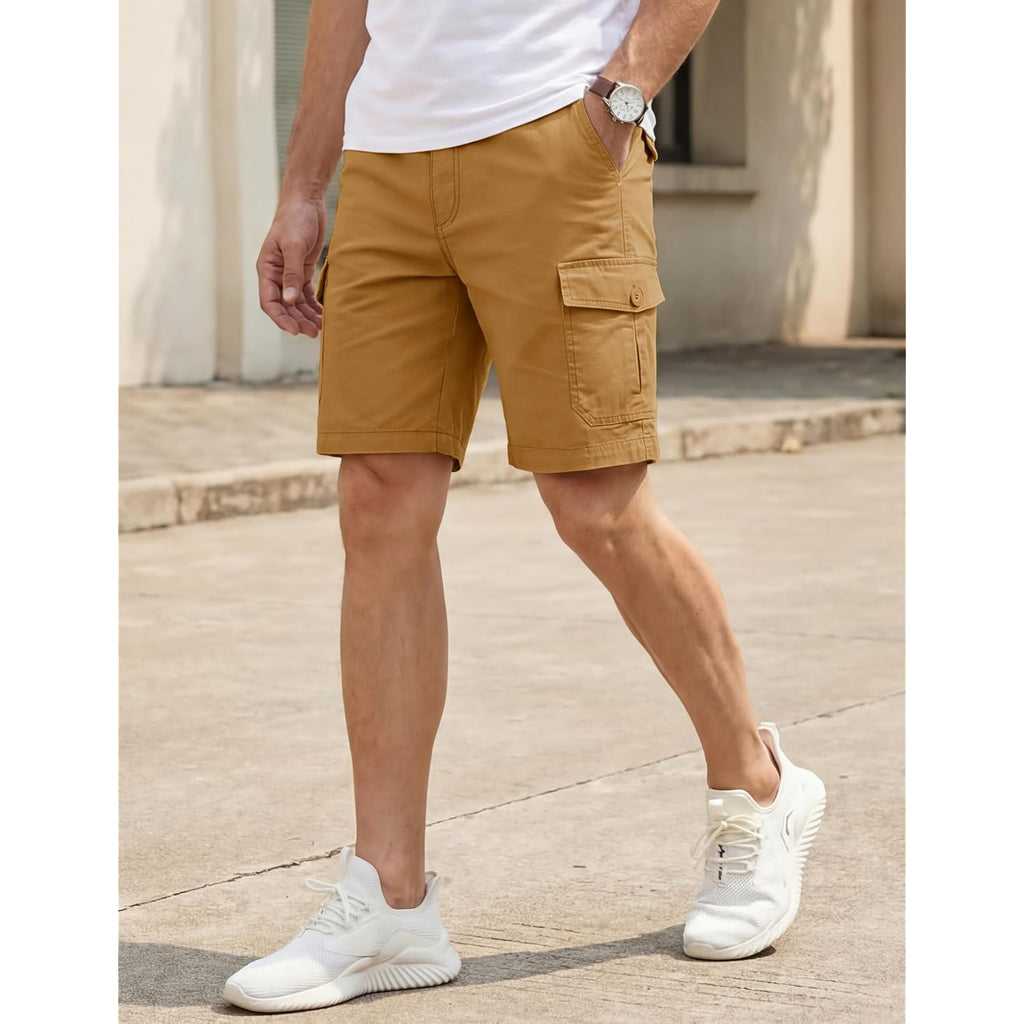 Tacvasen Men'S Casual Cargo Shorts 9 Inch Cotton Elastic Waist Work Shorts | 6 Pockets,Cotton Twill Fabric,Cargo Style,Comfort Stretch Waist,Breathable,Comfortable,Lightweight,Casual Wear,Work,Hiking