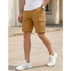 Tacvasen Men'S Casual Cargo Shorts 9 Inch Cotton Elastic Waist Work Shorts | 6 Pockets,Cotton Twill Fabric,Cargo Style,Comfort Stretch Waist,Breathable,Comfortable,Lightweight,Casual Wear,Work,Hiking