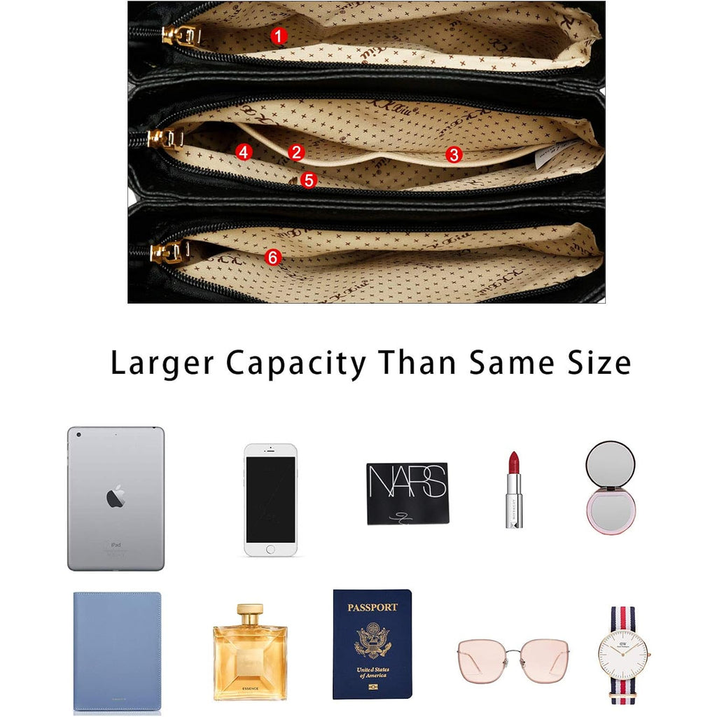 KKXIU 3 Zippered Compartments Purses and Handbags for Women Top Handle Satchel Shoulder Ladies Bags