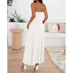 Btfbm Summer Maxi Dresses For Women 2026 Strapless Ruched Tube Top Beach Vacation Spring Wedding Guest Dress Pockets