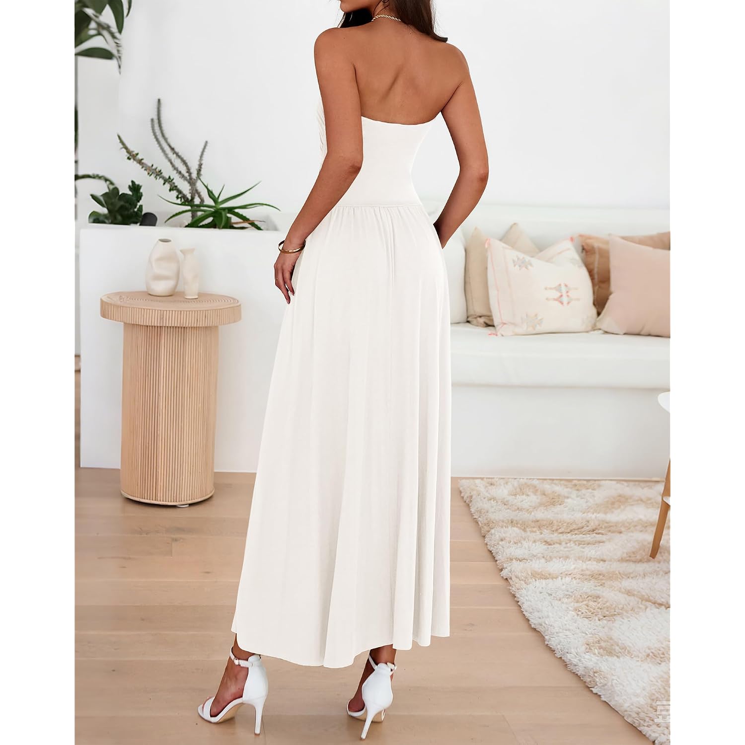 Btfbm Summer Maxi Dresses For Women 2026 Strapless Ruched Tube Top Beach Vacation Spring Wedding Guest Dress Pockets