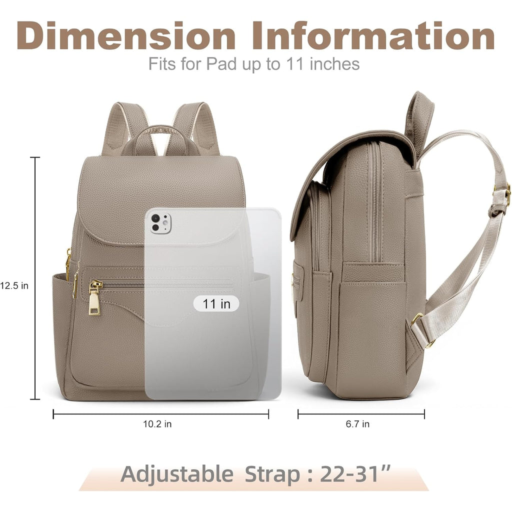 Backpack Purse For Women, Causal Backpack With Built-In Rfid Wallet & 11" Tablet Sleeve, Stylish Travel Daypack For Daily Khaki