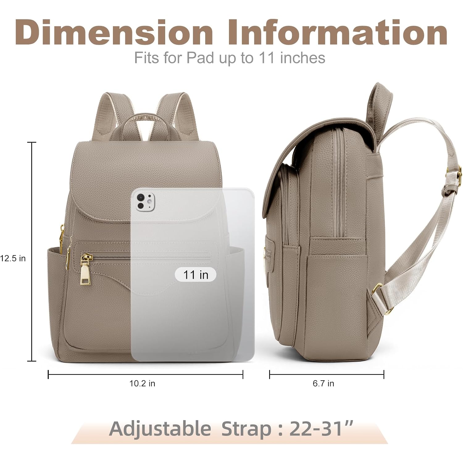 Backpack Purse For Women, Causal Backpack With Built-In Rfid Wallet & 11" Tablet Sleeve, Stylish Travel Daypack For Daily Khaki