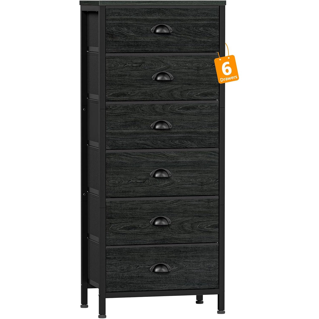 Tall Dresser With 6 Drawers,Vertical Bedside End Table & Chest For Bedroom,Black Storage Tower Dorm Nightstand With Fabric Drawer Organizer Unit Furniture In Living Room,Closet,Hallyway