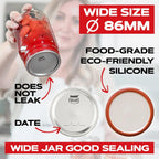 FORJARS - Wide Mouth Canning Lids, 100-Pack – Create Airtight Seals on Mason Jars to Preserve Food for Meal Prep & Emergency Food Storage – 3.4 In. Metal Lids with Silicone Seals – Canning Supplies