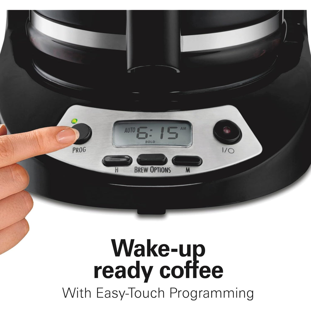 Hamilton Beach 12 Cup Programmable Drip Coffee Maker | Regular & Bold Brew Options | Auto Pause And Pour | Glass Carafe | Black With Stainless Accents | 46299J
