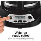 Hamilton Beach 12 Cup Programmable Drip Coffee Maker | Regular & Bold Brew Options | Auto Pause And Pour | Glass Carafe | Black With Stainless Accents | 46299J