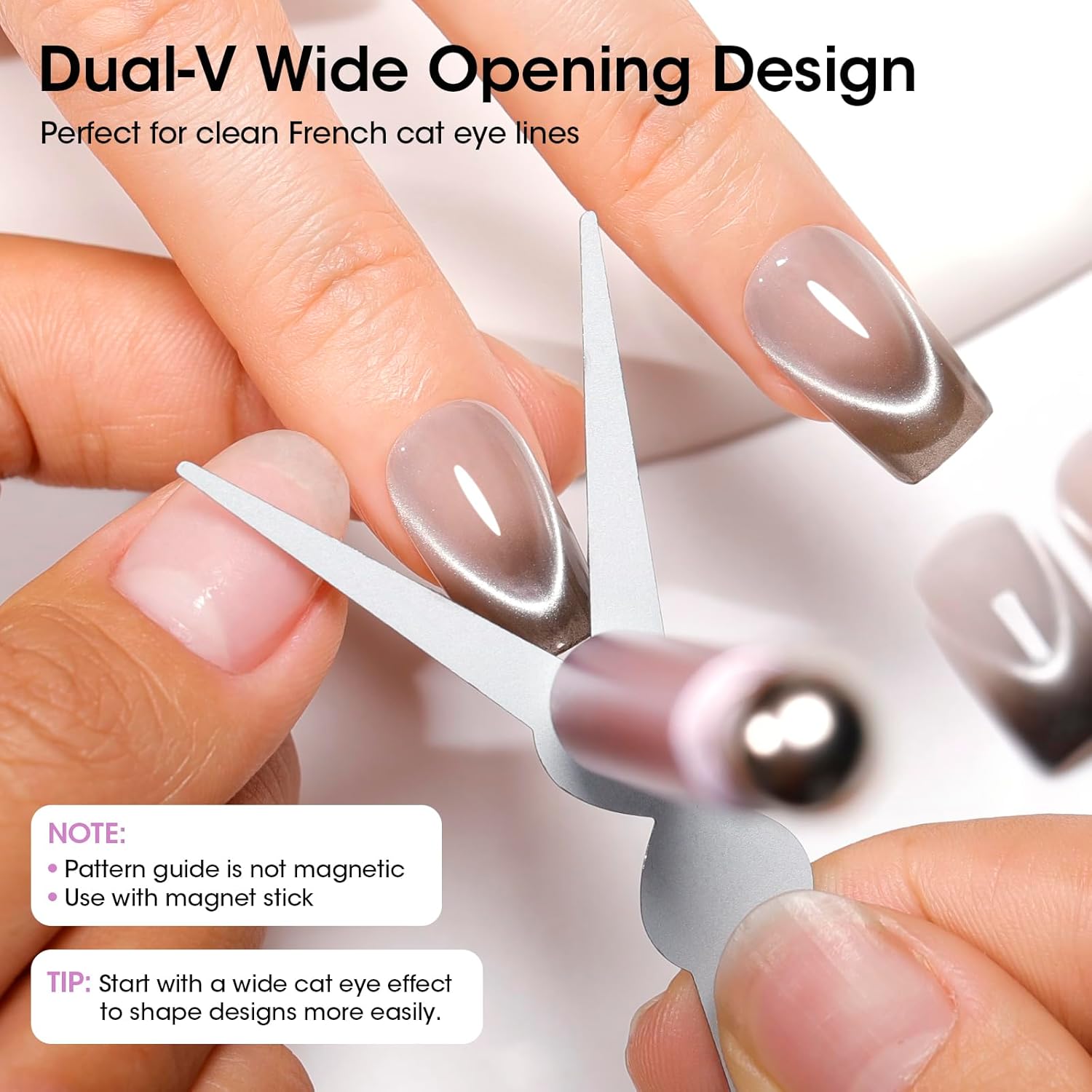 Gellen Cat Eye Magnet for Nails, Strong Magnetic Nail Magnet Set with Double Ended Magnet Pen, 8mm 10mm Ball Magnets, French Tip Cat Eye Guide Plate, Bunny & Heart Design Plates for Gel Nail Polish
