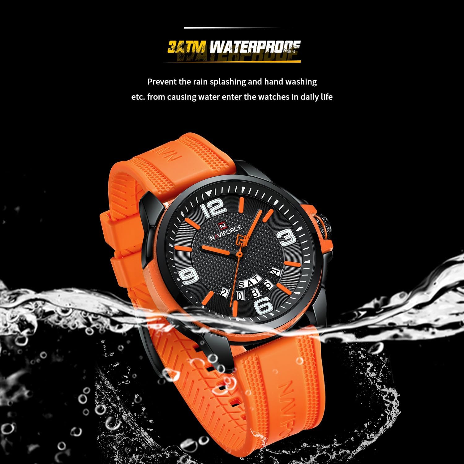 Naviforce Waterproof Watch For Men Women, Analog Auto Date Military Sports Unisex Wristwatch,Silicone Strap