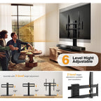 Universal Tv Stand - Table Top Tv Stand For 27-60 Inch Lcd Led Tvs - 6 Level Height Adjustable Tv Base Stand With Tempered Glass Base & Wire Management, Vesa 400X400Mm