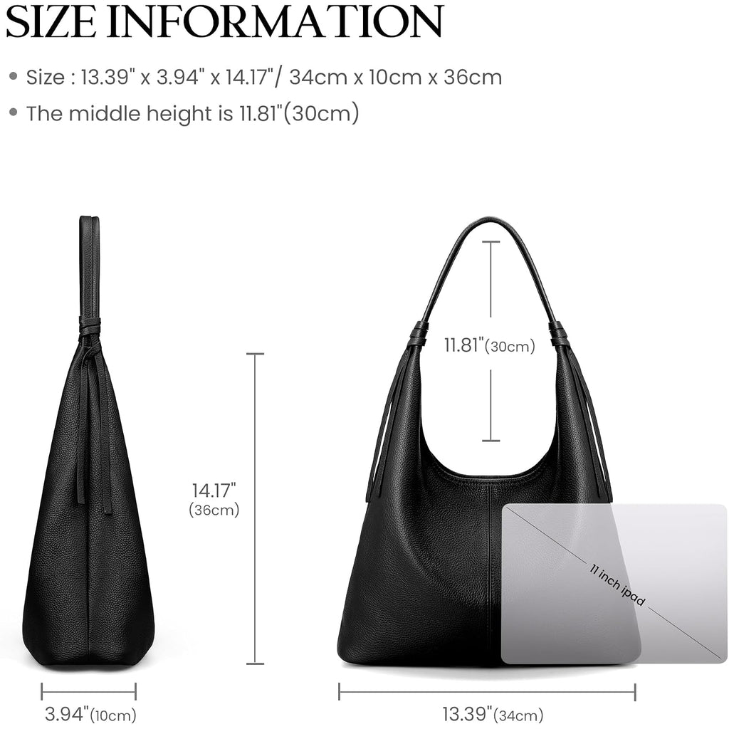 Befen Genuine Leather Slouchy Hobo Purses For Women, Top Grain Real Leather Tote Handbags Shoulder Satchel With Tassel Ribbon