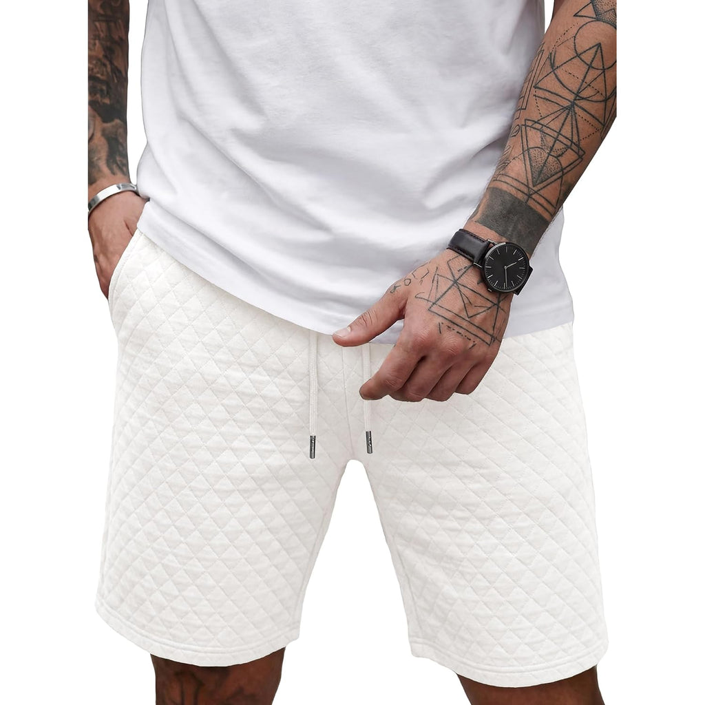 Jmierr Mens Casual Sweat Shorts Drawstring Summer Beach Stretch Quilted Shorts Workout Running
