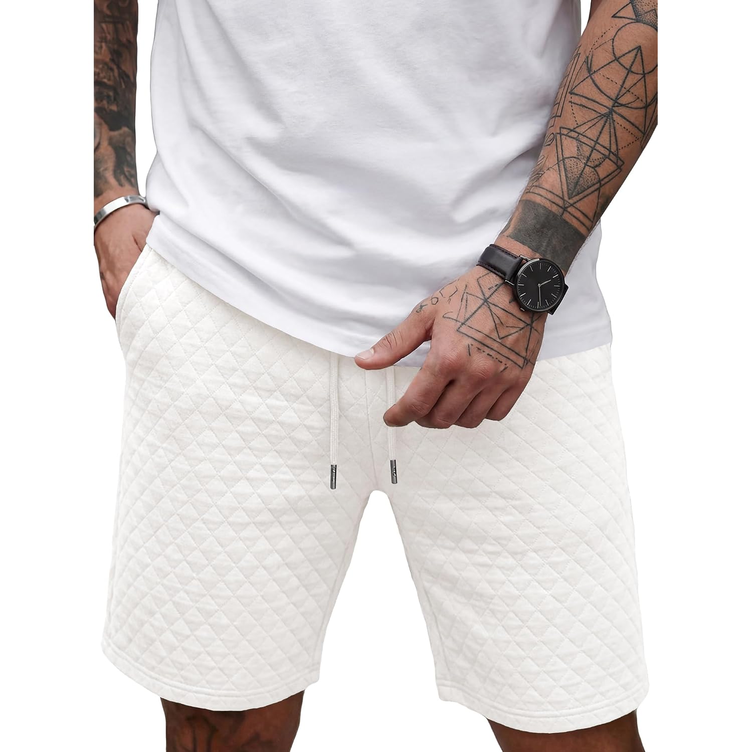 Jmierr Mens Casual Sweat Shorts Drawstring Summer Beach Stretch Quilted Shorts Workout Running