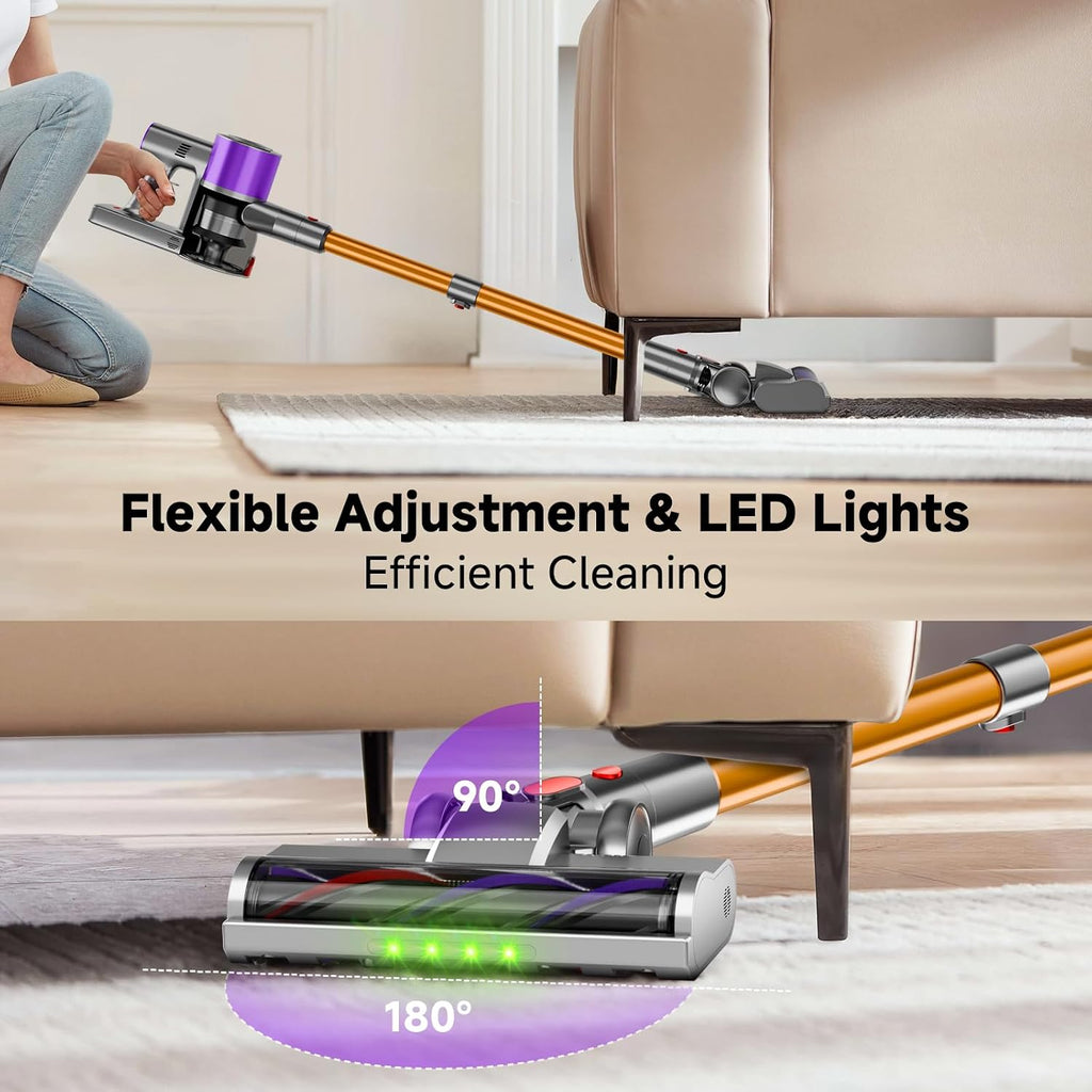 Cordless Stick Vacuum Cleaner, 40Kpa Powerful Suction Vacuum Cleaner With Led Headlight, Detachable Battery, 8-In-1 Lightweight Handheld Vacuums For Pet Hair Carpet And Hardwood Floor, Purple