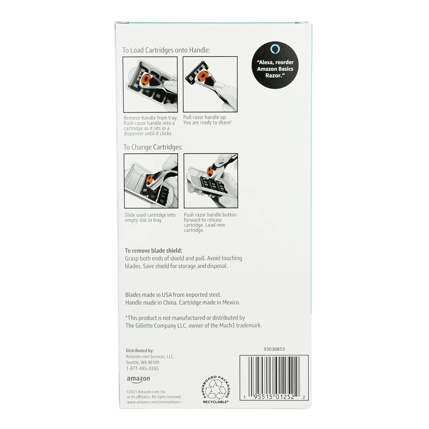 Amazon Basics 3-Blade Motion Sphere Razor for Men with Dual Lubrication, Pivoting Head for Comfortable Shave, Handle & 20 Cartridges, 21 Piece Set, Black (Previously Solimo)