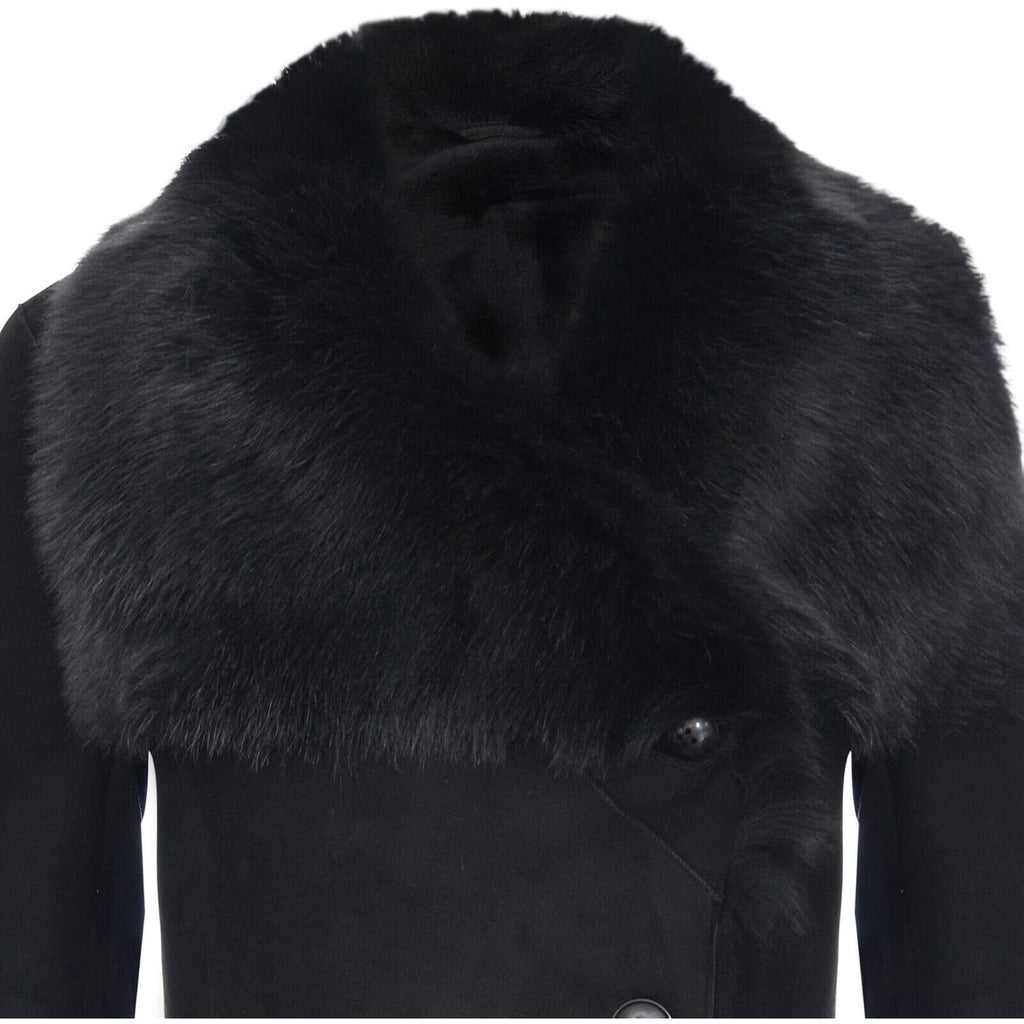 Infinity Leather Ladies Warm Black Suede Merino Shearling Sheepskin Coat With Toscana Collar