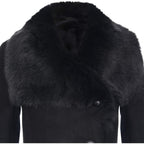 Infinity Leather Ladies Warm Black Suede Merino Shearling Sheepskin Coat With Toscana Collar