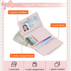 RNIEGA Small Wallets Girls Cute Coquette Bow Wallet Women Aesthetic Credit Card Holder with ID Window, Pink