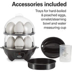 Hamilton Beach 3-In-1 Electric Hard Boiled Egg Cooker | Soft, Medium Or Hard Boiled Eggs | Egg Poacher | Omelet Maker |Vegetable Steamer | Holds 14 Eggs | Black | 25508G