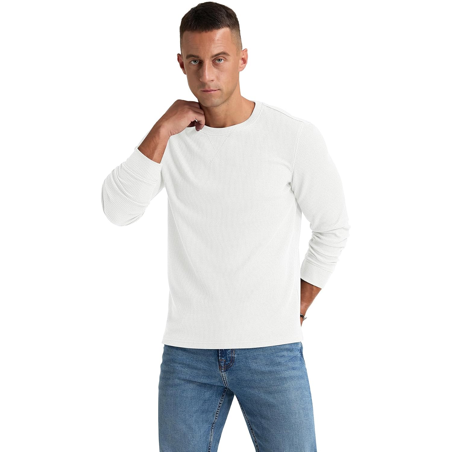 Nitagut Mens Waffle Crewneck Shirts Slim Fit Long Sleeve Casual T-Shirt