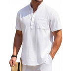 Coofandy Men'S Cotton Linen Henley Shirt Short Sleeve Hippie Casual Beach T-Shirts With Pocket