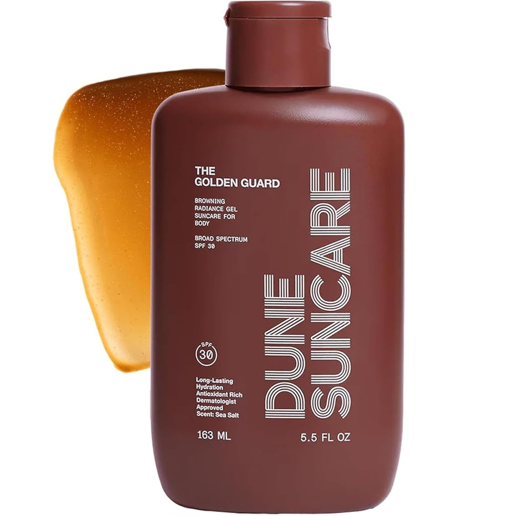 Dune Golden Guard Tinted Sunscreen Spf 30 For Body, Reef Safe Broad Spectrum Sunblock, Hydrating Browning Gel, Golden Glow Sunscreen Lotion, Vegan Water Resistant Sun Protection, 5.5 Fl Oz