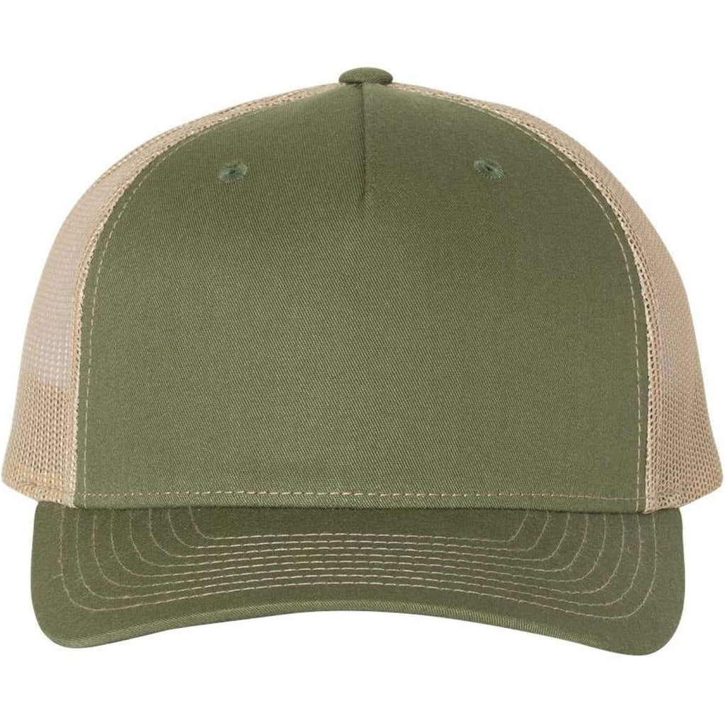 Printed Five-Panel Trucker Cap by Cotton Paperie Army Olive Green/ Tan