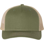 Printed Five-Panel Trucker Cap by Cotton Paperie Army Olive Green/ Tan