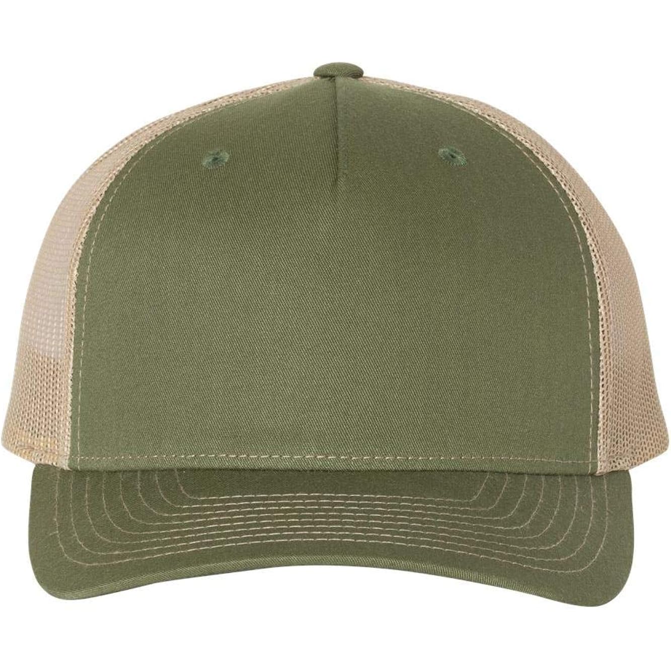Printed Five-Panel Trucker Cap by Cotton Paperie Army Olive Green/ Tan