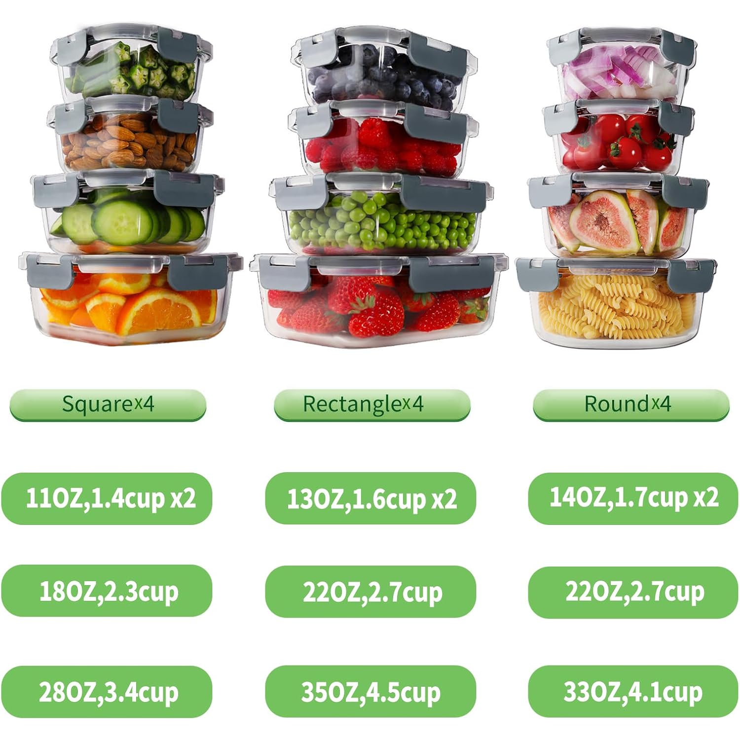 Homberking 24Pc Borosilicate Glass Food Storage Containers With Snap Locking Lids, Glass Meal Prep Containers, Airtight Lunch Boxes, Oven, Freezer And Dishwasher Safe, Bpa Free, Kitchen Storage Set